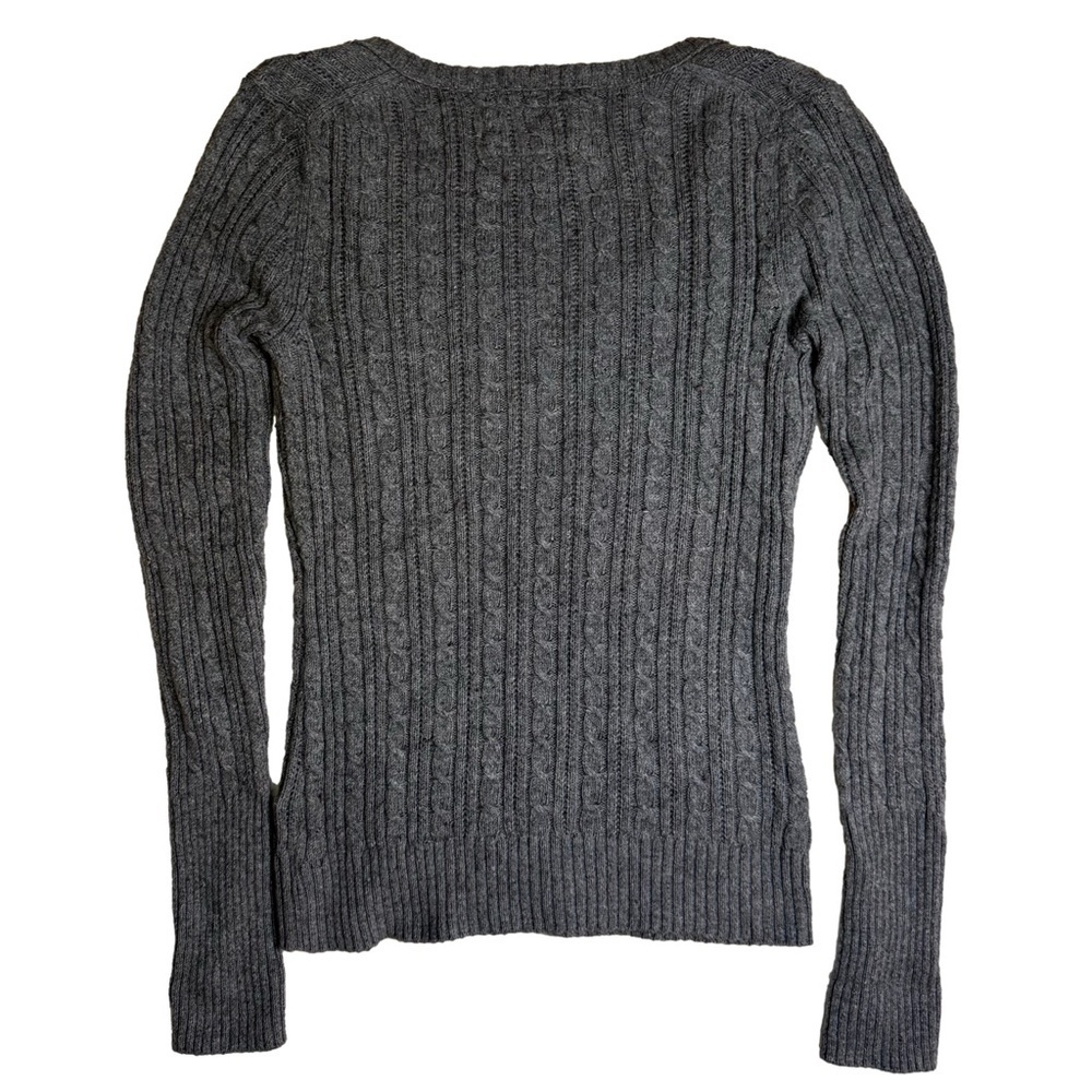 American Eagle Gray V-Neck Cable Knit Sweater Size Small Long Sleeve Vintage NEW - Picture 4 of 9